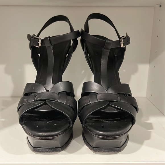 Saint Laurent Tribute 150mm sandals in black smooth leather - Picture 2 of 4